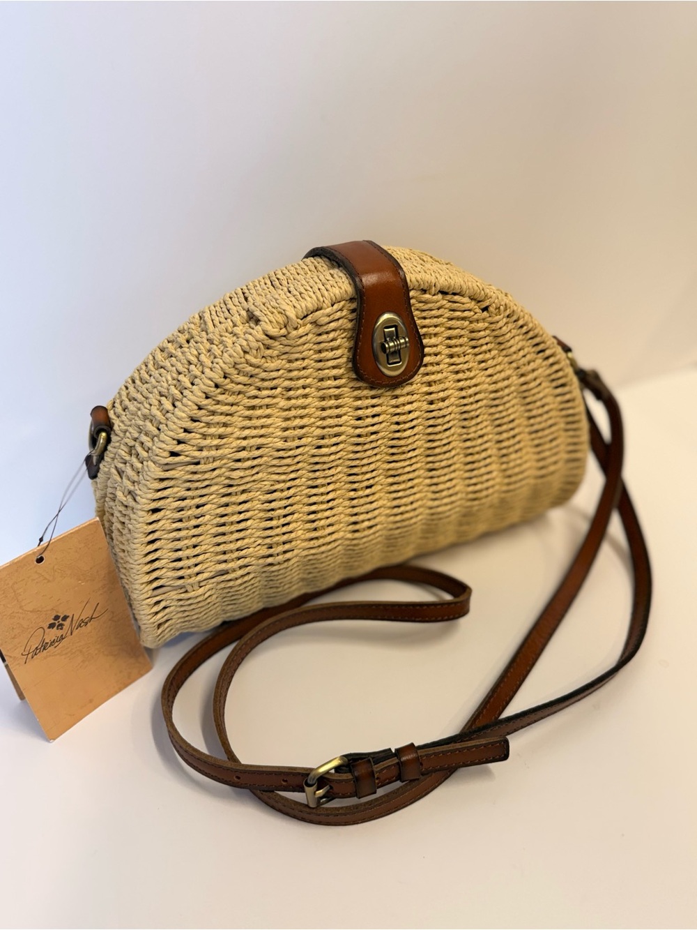 Patricia Nash Vintage Style Susella Wicker Crossbody Bag Natural Straw /Leather - Picture 3 of 10